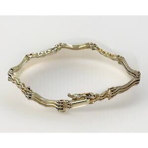 Vintage 925 Sterling Silver Wavy Link Hinged Bracelet Modernist Design- 7.5"